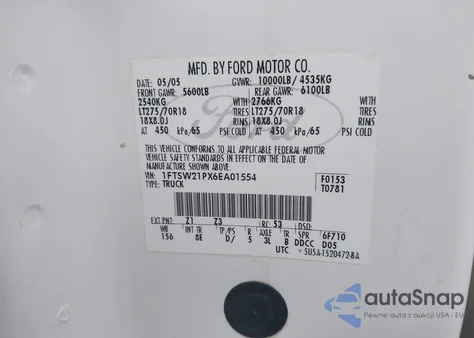 2006 Ford F-250 Lariat/Xl/Xlt from USA, damaged, VIN 1FTSW21PX6EA01554